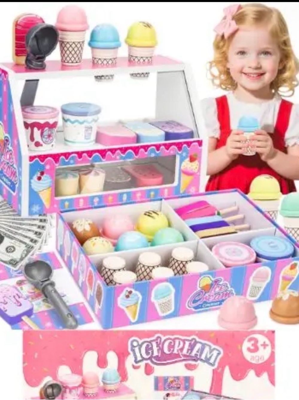 Kids Ice Cream Playset - Pink Pretend Dessert Stand